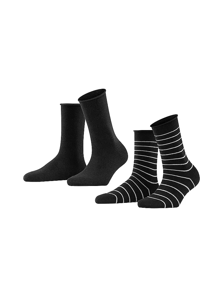 FALKE | Calcetines tobilleros Happy Stripe, paquete de 2, negro | Negro