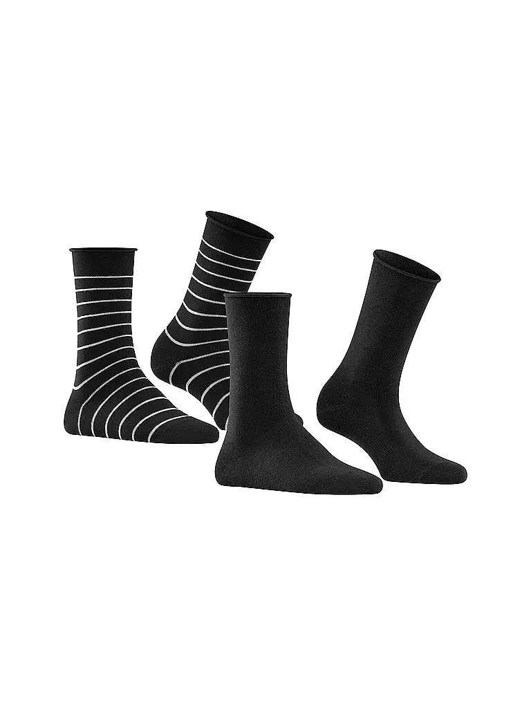 FALKE | Calcetines tobilleros Happy Stripe, paquete de 2, negro | Negro