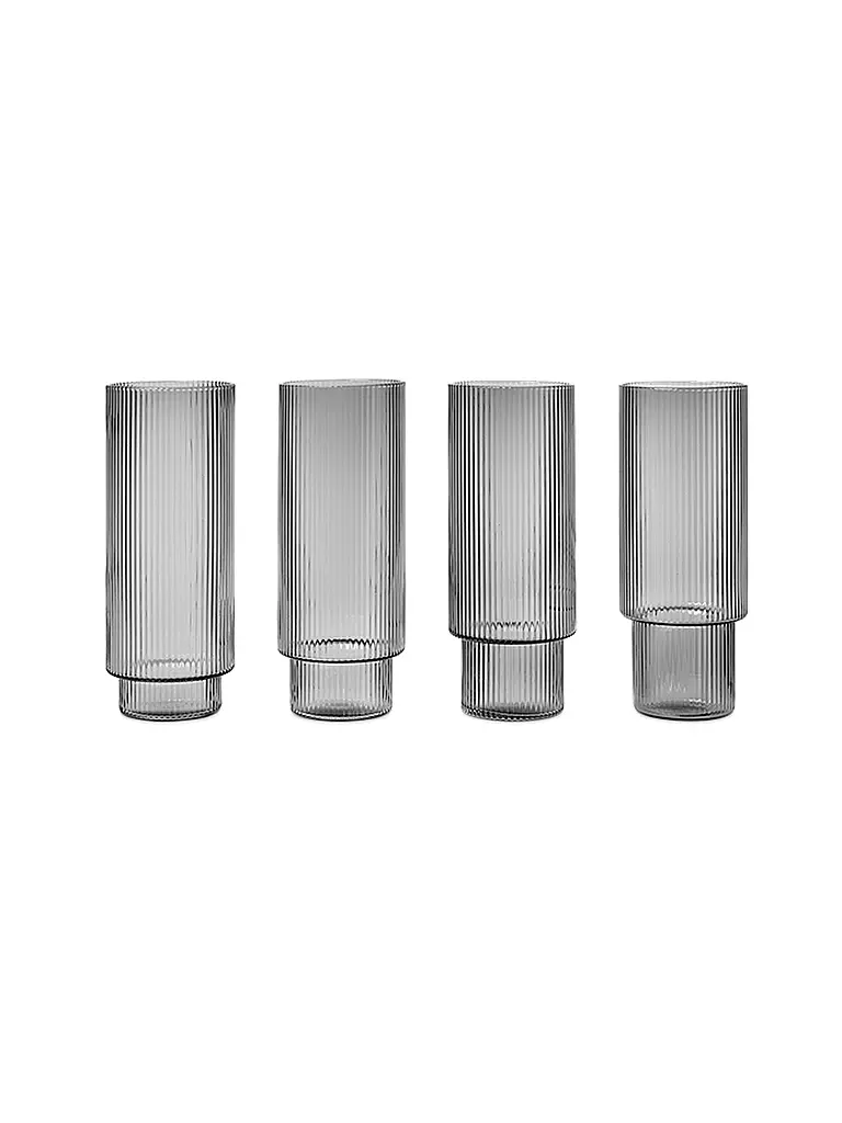 FERM LIVING | Juego de 4 vasos de tubo RIPPLE Smoked Grey | Transparente