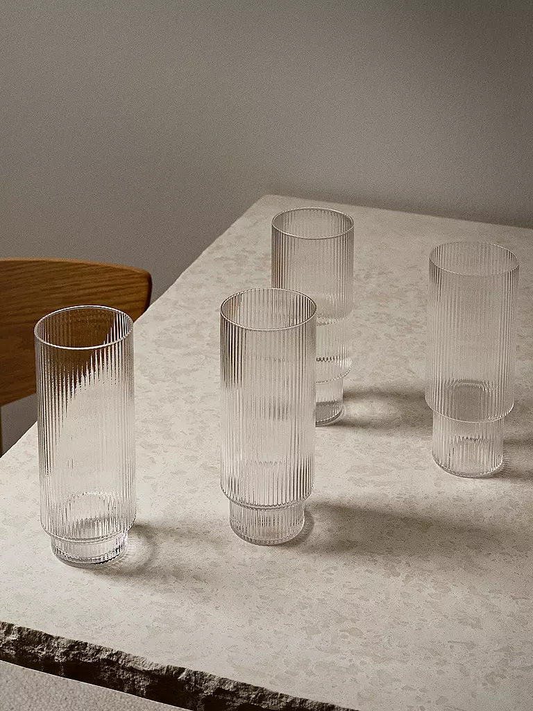 FERM LIVING | Juego de 4 vasos de tubo RIPPLE | Transparente