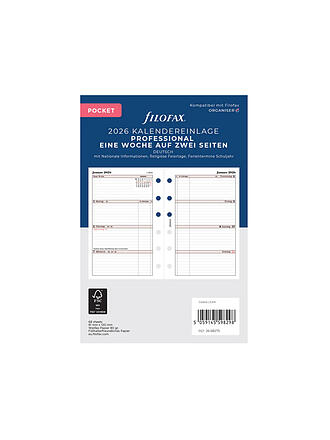 FILOFAX | Recambio de calendario Professional Pocket Semana Alemán 2026