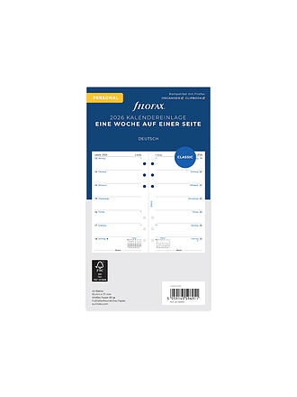 FILOFAX | Recambio de calendario semanal en alemán Personal 2026