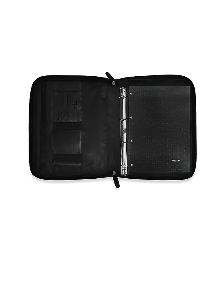 FILOFAX | Carpeta A4 de piel de napa con cremallera y anillas extraíbles negra | Negro