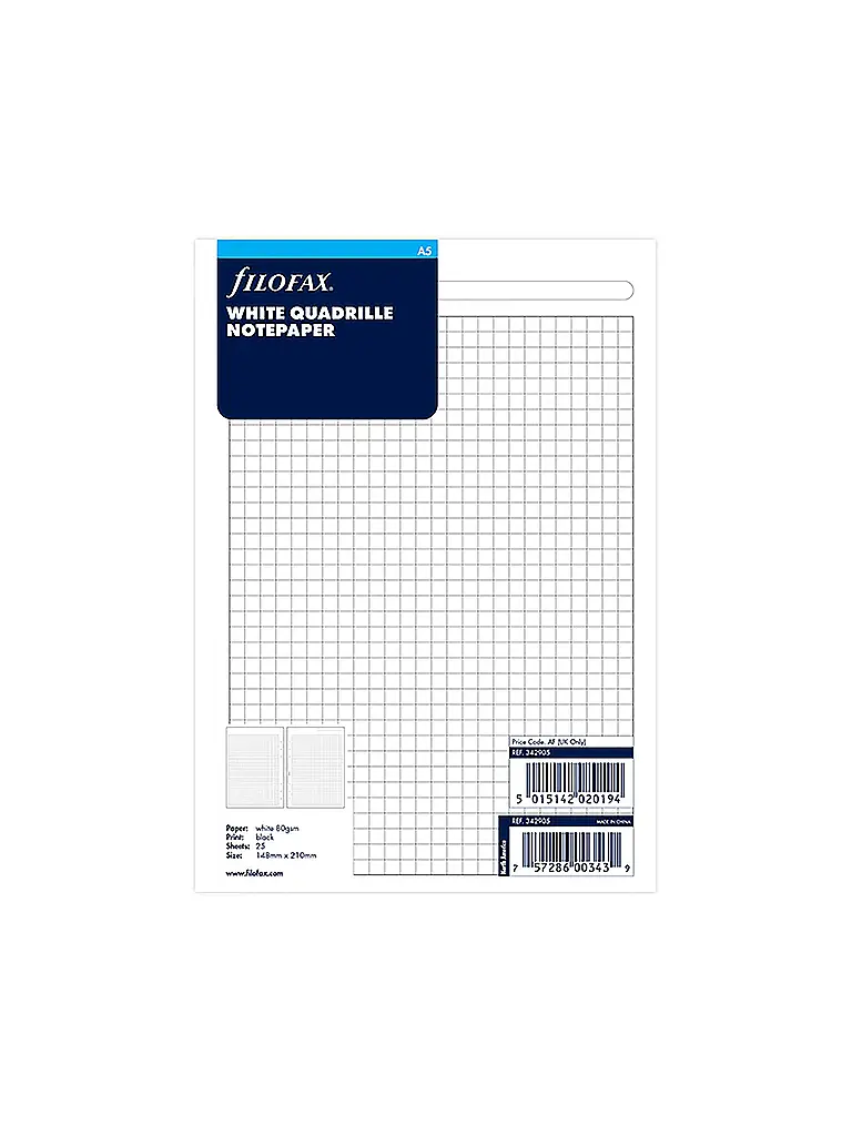 FILOFAX | Notizpapier weiß kariert - A5 | Blanco