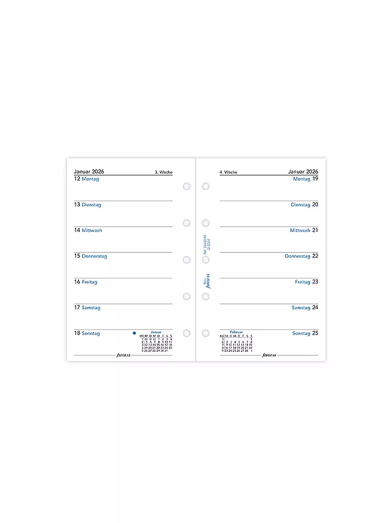 FILOFAX | Recambio de calendario Mini Semana Alemán 2026 | Blanco