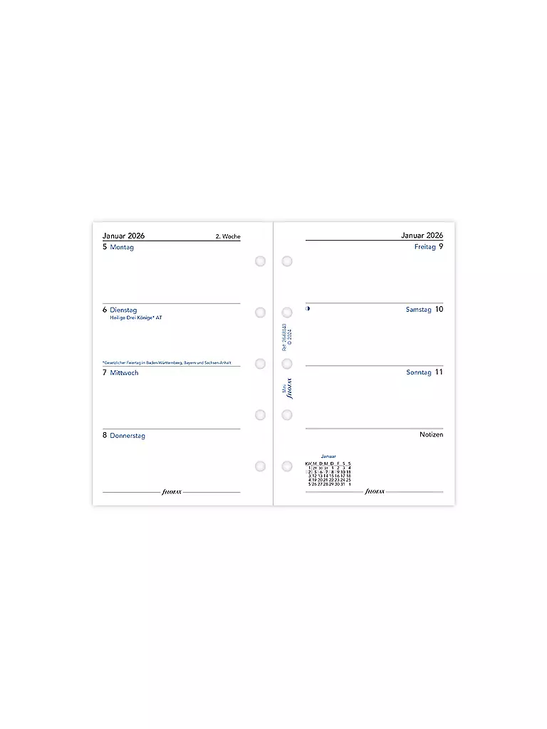 FILOFAX | Recambio de calendario Mini Semana Alemán 2026 | 