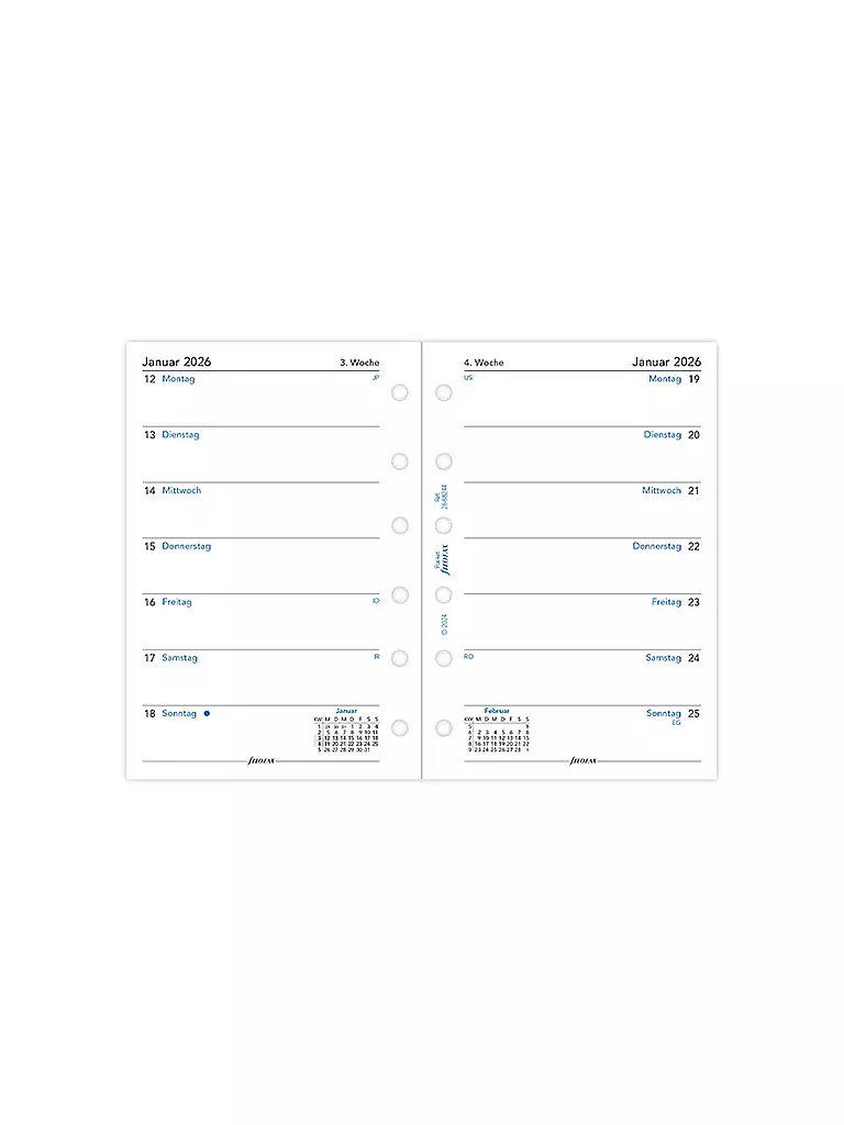 FILOFAX | Recambio de calendario Pocket Semana 2026 Alemán | Blanco