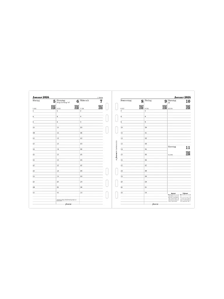FILOFAX | Recambio de calendario semanal alemán A5 Multifit 2026 | Blanco