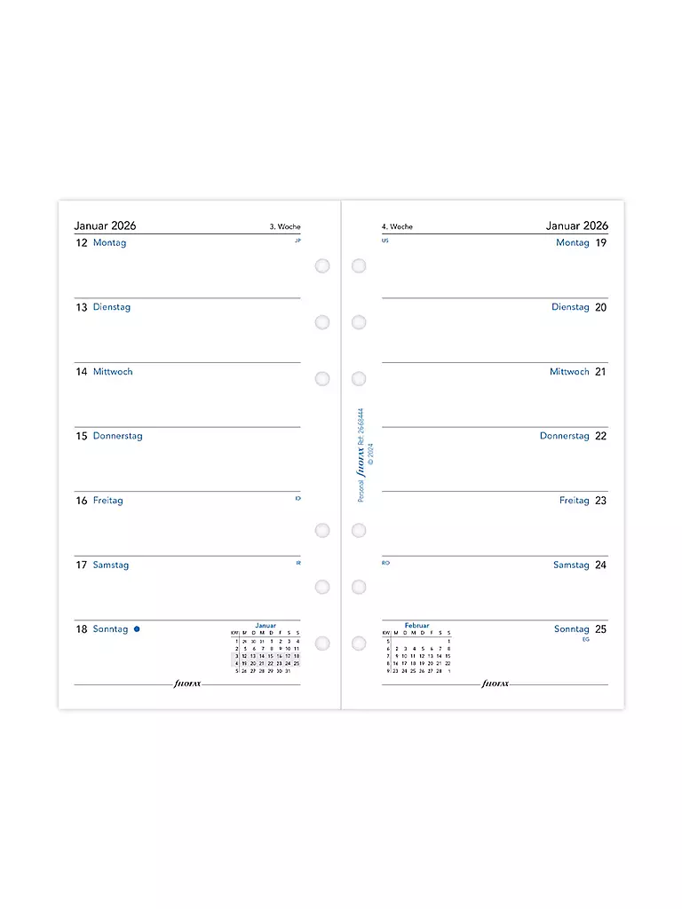 FILOFAX | Recambio de calendario semanal en alemán Personal 2026 | Blanco