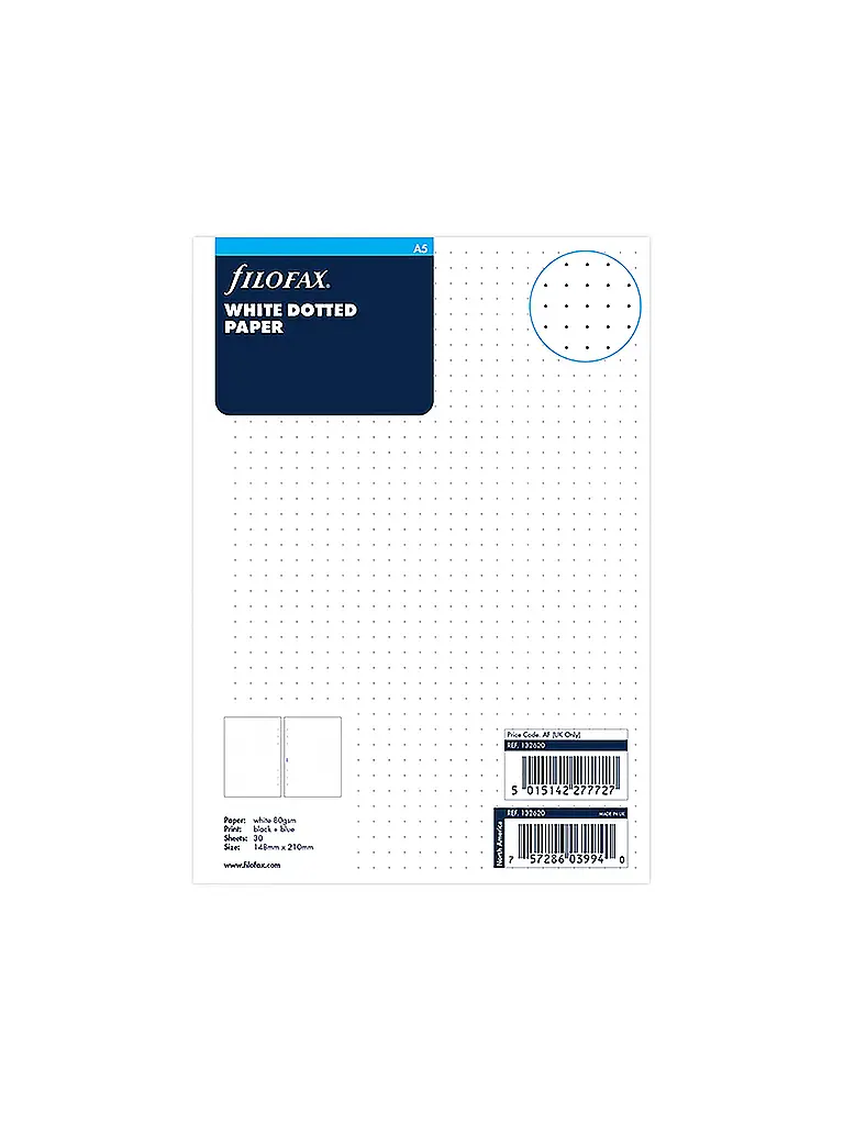 FILOFAX | Recambio de hojas punteadas para diario A5 | Blanco
