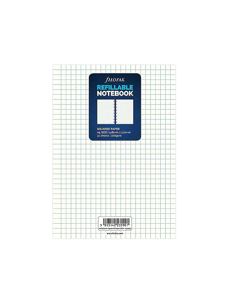 FILOFAX | Recambios de hojas cuadriculadas para cuaderno Filofax A5 | Blanco