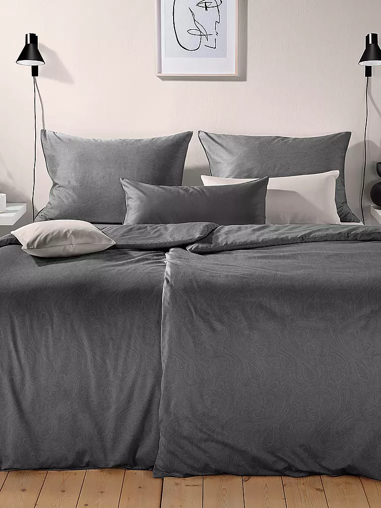 FLEURESSE | Ropa de cama de damasco OPAL 70x90cm/140x200cm Antracita | Gris