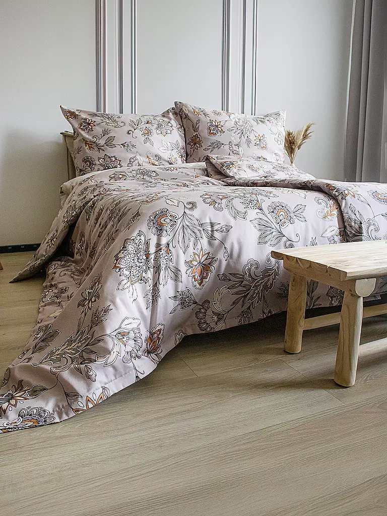 FLEURESSE | Ropa de cama de satén MODERN GARDEN B 70x90cm/140x220cm Sandstone | Beige