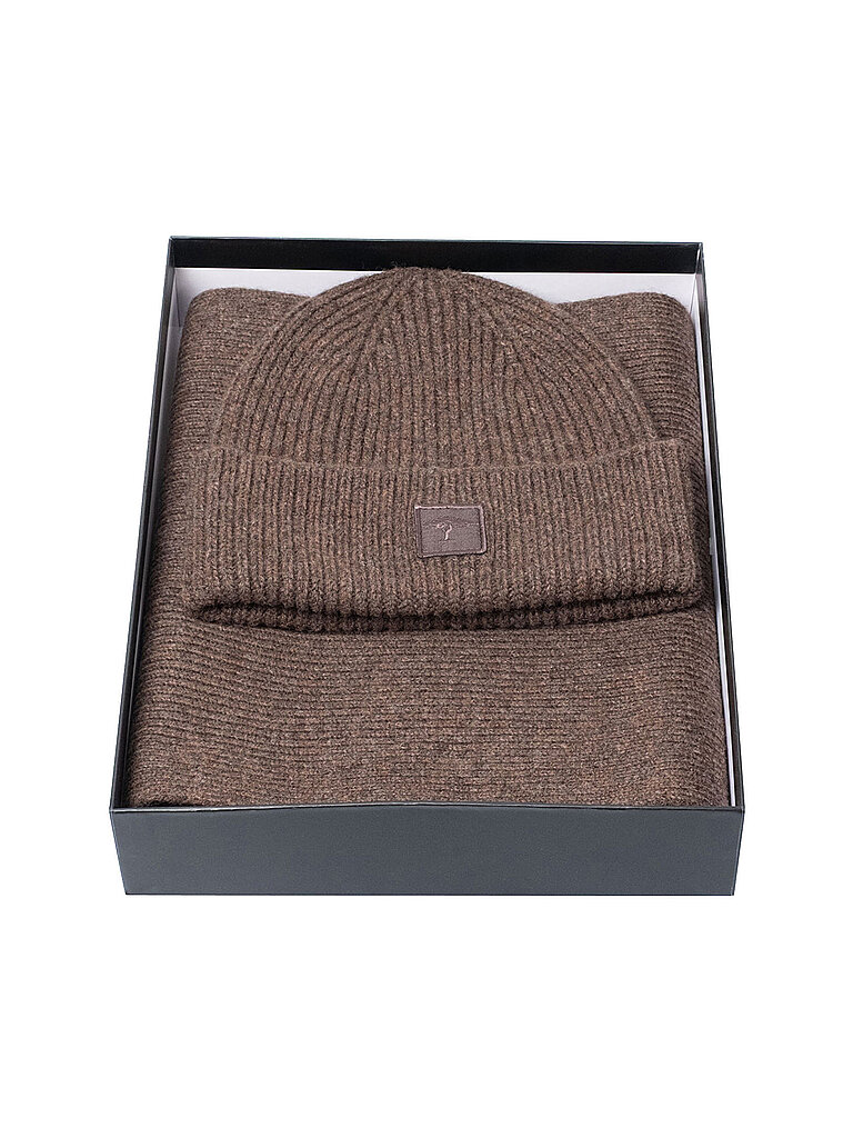 Set de 2 piezas gorro y bufanda marrón