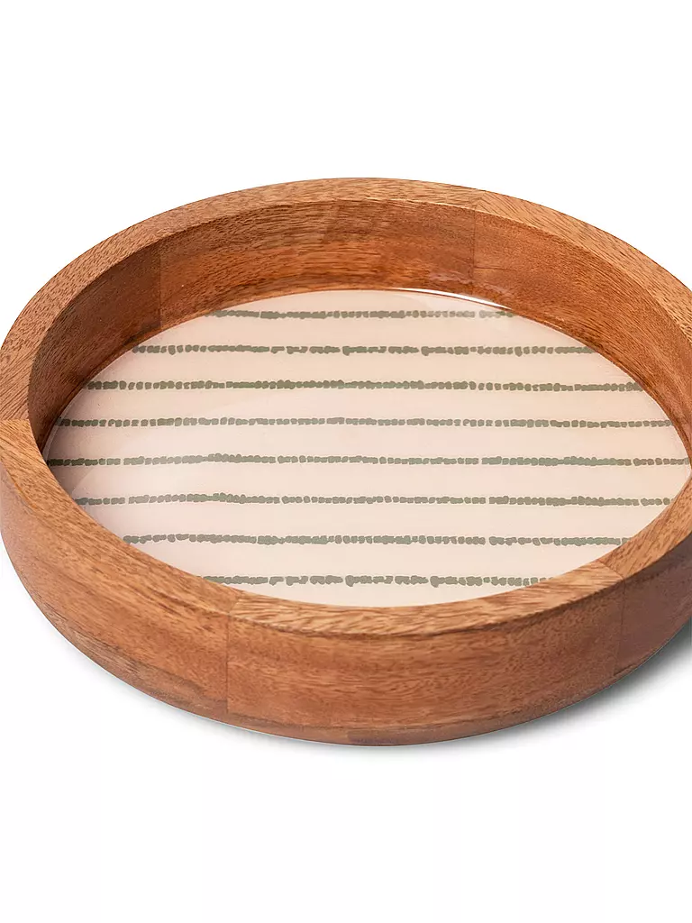 FYNCH-HATTON | Holztablett 22cm klein SINGA Leaf Green Stripe | Verde oscuro