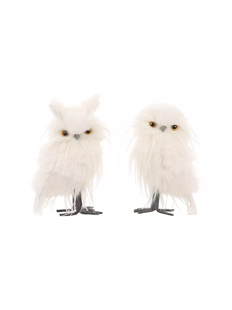 GOODWILL | Figura decorativa búhos pelo largo 21cm blanco/crema | Blanco