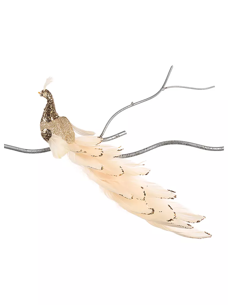 GOODWILL | Figura decorativa Pavo Real con clip 28cm champ/crema | Crema