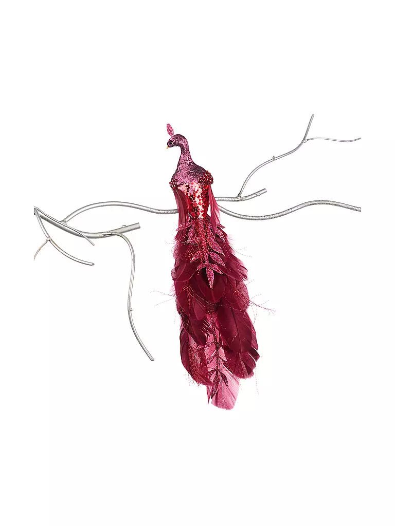 GOODWILL | Figura decorativa Pavo real de hoja con clip 36cm rojo | Rojo