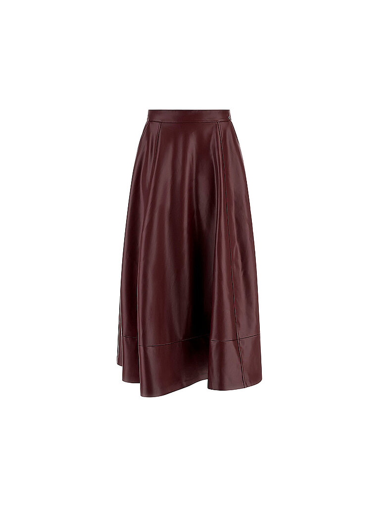 Midi falda con efecto cuero rojo oscuro XS