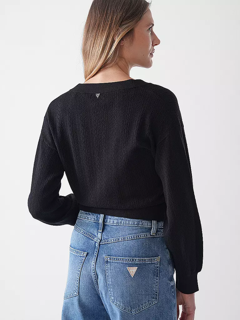 GUESS | Cárdigan
Marca: GUESS
Color: negro
Categorías: Moda,Mujer
Largo de manga: Manga larga
Escote: Cuello en V
Material: Viscosa, poliéster / poliamida
Diseño: Color liso
Corte (Prenda exterior): Regular
Estilo: Young Fashion, Glamour
Detalles: Patrón de |