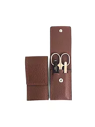 HAMMANN | Set de manicura de viaje en estuche de cuero (marrón oscuro, 3 piezas) | Marrón