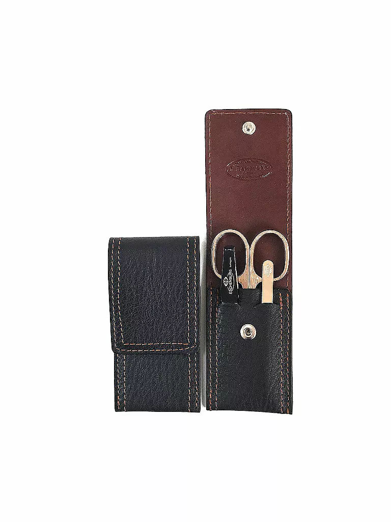 HAMMANN | Set de manicura de viaje en estuche de cuero (marrón oscuro, 3 piezas) | Marrón