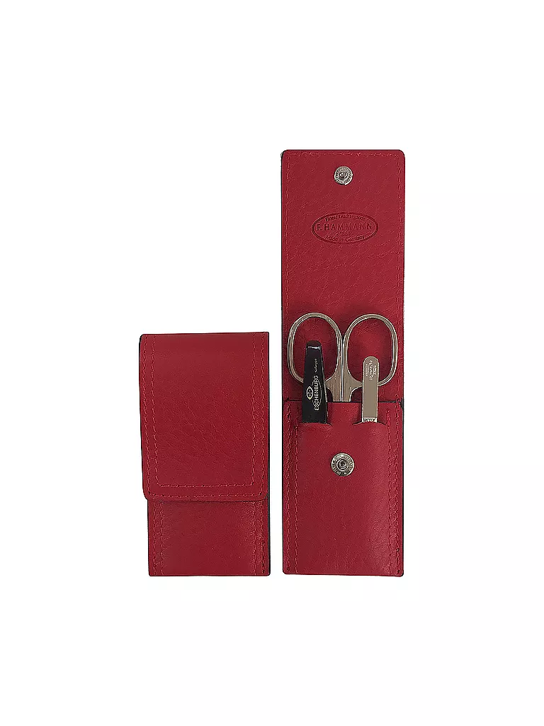 HAMMANN | Set de manicura de viaje en estuche de cuero (rojo, 3 piezas) | Rojo