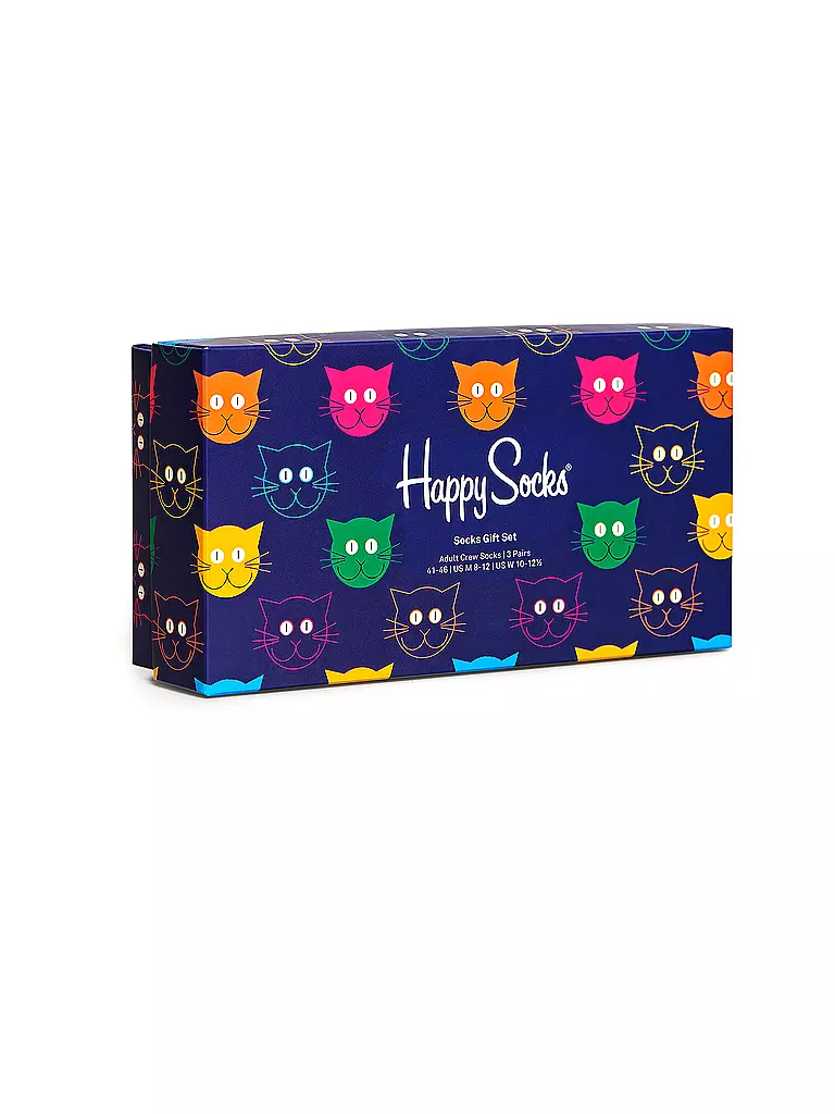 HAPPY SOCKS | Caja de regalo de calcetines para hombre MIXED CATS, paquete de 3, 41-46, azul marino | Azul oscuro