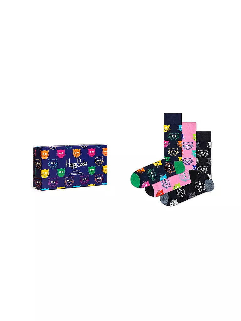 HAPPY SOCKS | Caja de regalo de calcetines para hombre MIXED CATS, paquete de 3, 41-46, azul marino | Azul oscuro