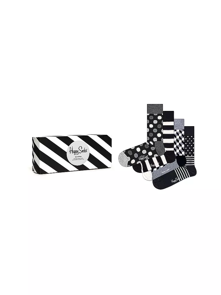 HAPPY SOCKS | Caja de regalo para hombre, calcetines BLACK & WHITE, paquete de 4, talla 41-46, negro | 