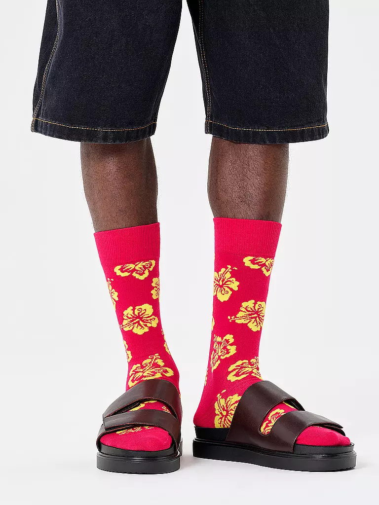 HAPPY SOCKS | Calcetines de hombre HIBISCUS 41-46 rosa oscuro | Rojo