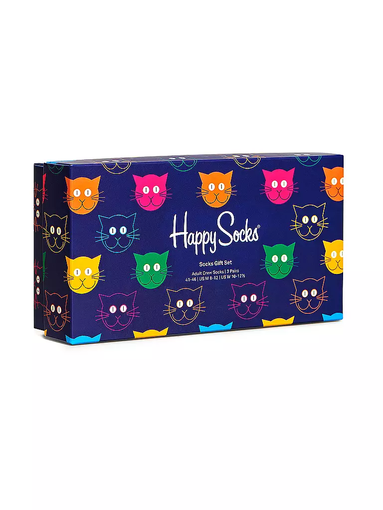 HAPPY SOCKS | Set de regalo de calcetines para mujer MIXED CAT, paquete de 3, talla 36-40, azul marino | 