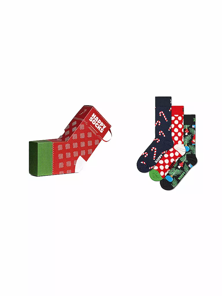 HAPPY SOCKS | Set de regalo navideño para mujer, paquete de 3 unidades, talla 36-40, azul marino | Azul oscuro