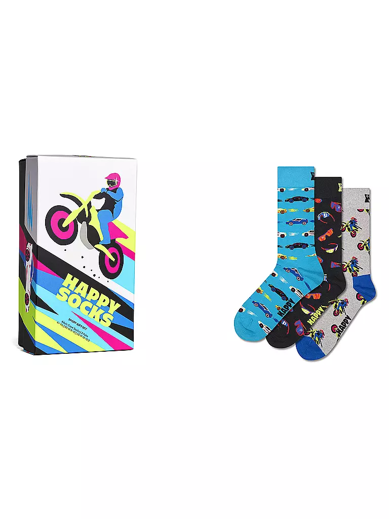 HAPPY SOCKS | Set de regalo para hombre, paquete de 3, FAST SPORTS 41-46 gris | Gris