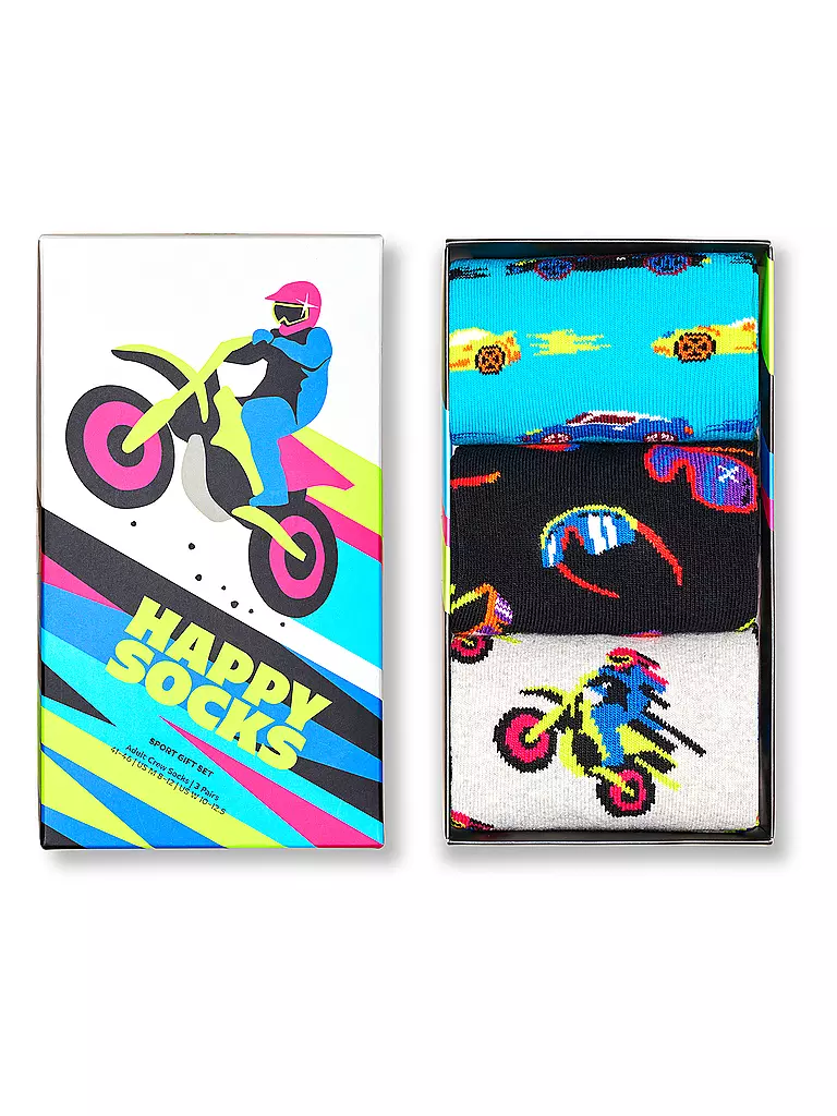 HAPPY SOCKS | Set de regalo para hombre, paquete de 3, FAST SPORTS 41-46 gris | 