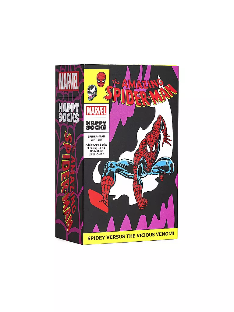 HAPPY SOCKS | Set de regalo para hombre, paquete de 3, SPIDER MAN 41-46 púrpura |
