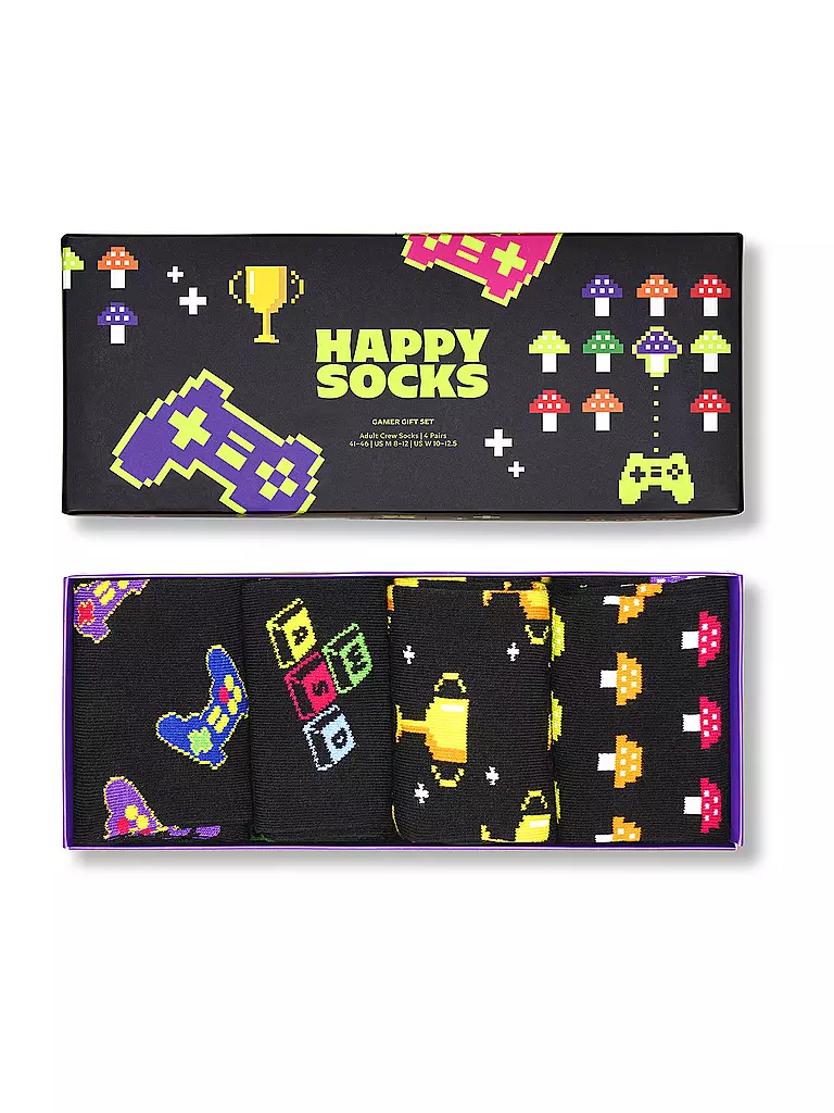 HAPPY SOCKS | Set de regalo para hombre 4 unidades GAMER 41-46 negro | 