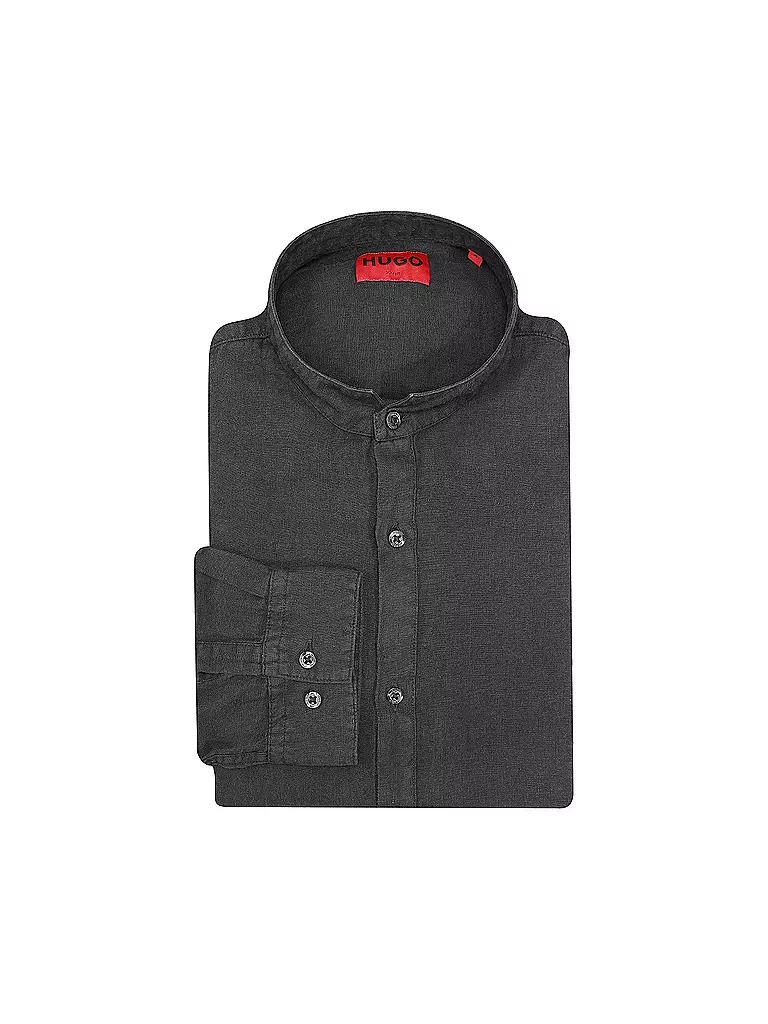 HUGO | Camisa de lino Slim Fit ELVORY | Negro