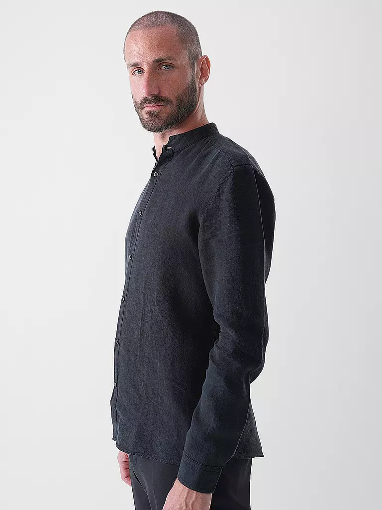HUGO | Camisa de lino Slim Fit ELVORY | Negro