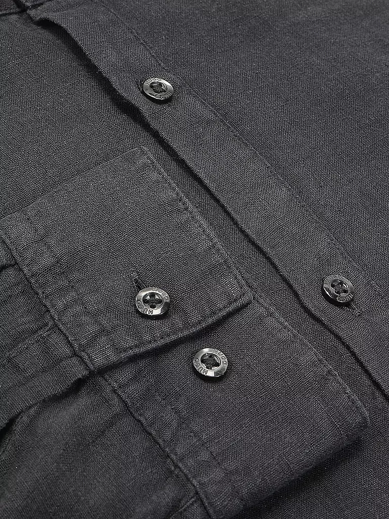 HUGO | Camisa de lino Slim Fit ELVORY | Negro