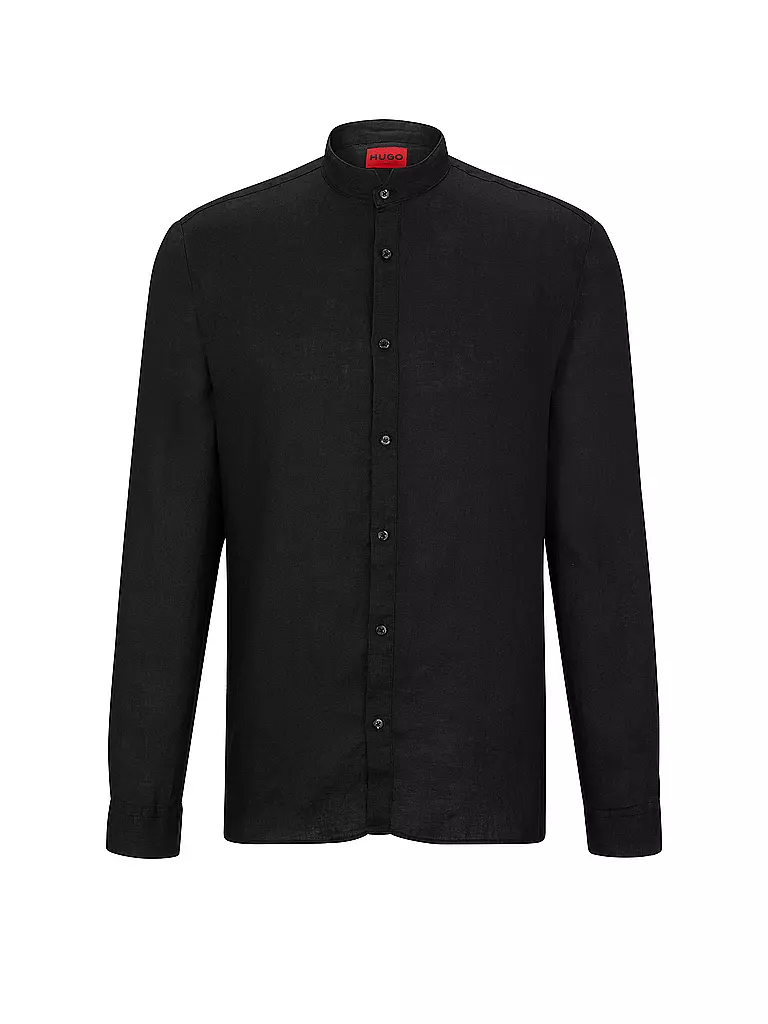 HUGO | Camisa de lino Slim Fit ELVORY | Negro