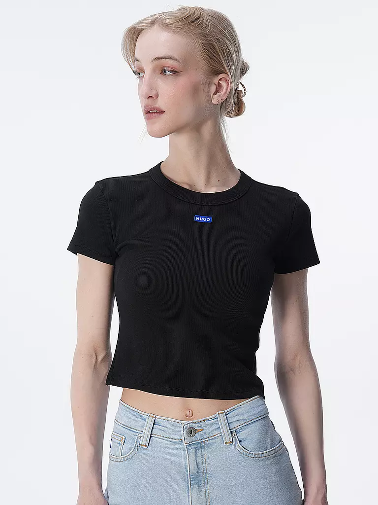 HUGO | Camiseta de corte cropped | schwarz