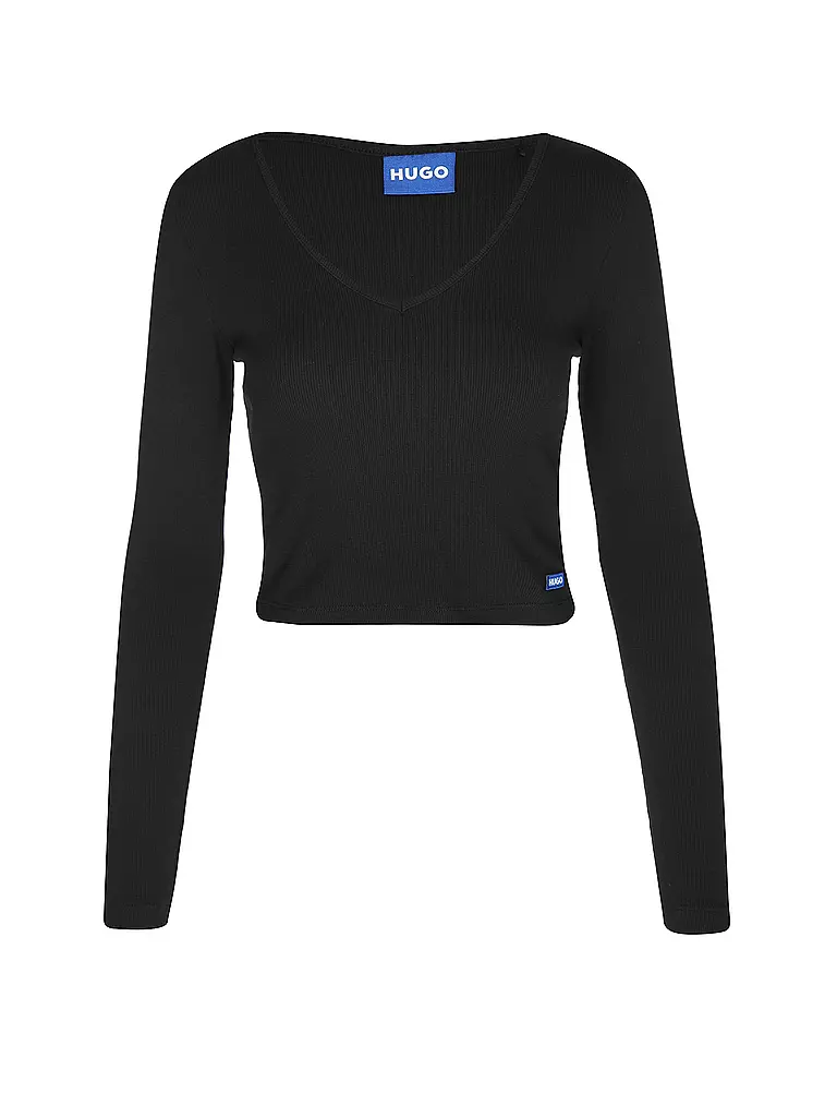 HUGO | Camiseta de manga larga DARIMINA Cropped Fit | schwarz
