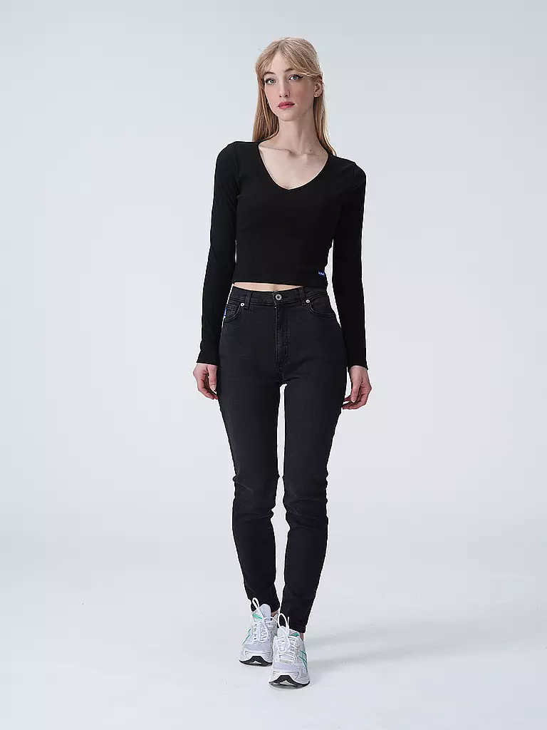 HUGO | Camiseta de manga larga DARIMINA Cropped Fit | schwarz