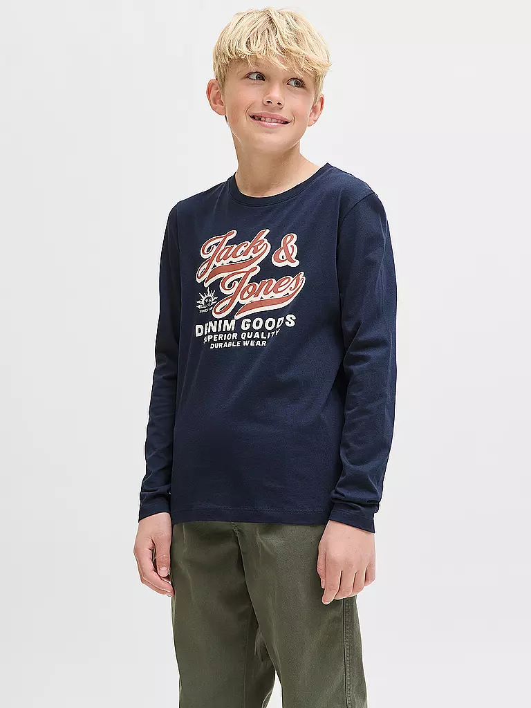 JACK & JONES | Camiseta de manga larga para niño JJELOGO | Azul oscuro