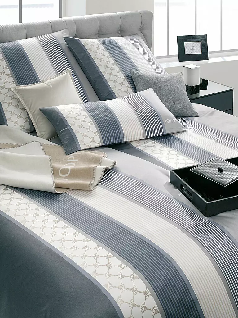 JOOP | Juego de cama de satén Cornflower Stripes 70x90cm / 140x220cm Deep Coal | Gris
