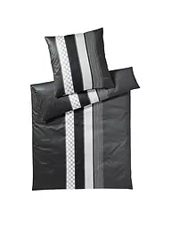 JOOP | Ropa de cama de satén "Cornflower Stripes" 70x90 / 140x200cm (Deep Coal) | Gris