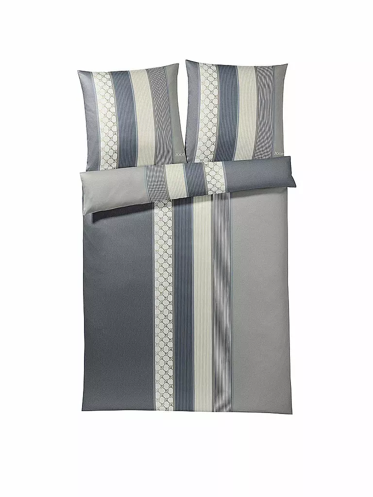 JOOP | Ropa de cama de satén "Cornflower Stripes" 70x90 / 140x200cm (Deep Coal) | Gris