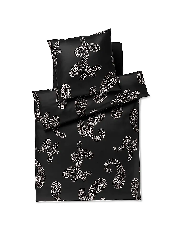 JOOP | Ropa de cama de satén PAISLEY 70x90cm/140x200cm Negro | Negro