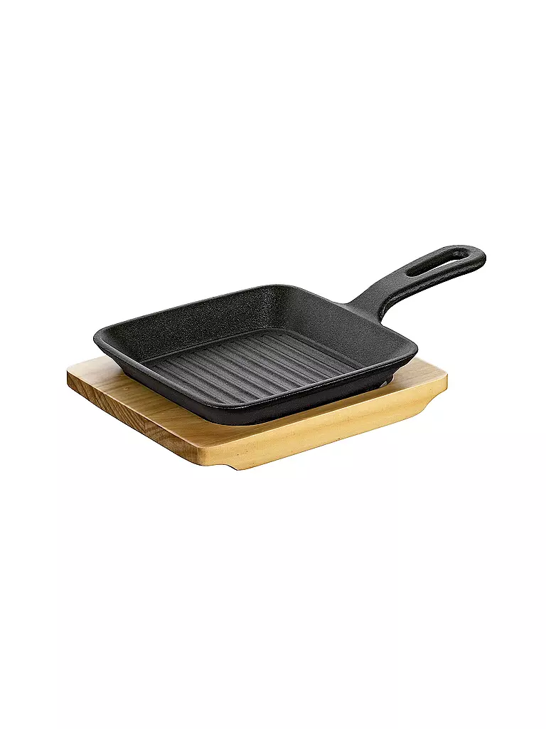 KÜCHENPROFI | Sartén grill/para servir con tabla de madera 23x13,5cm | Negro